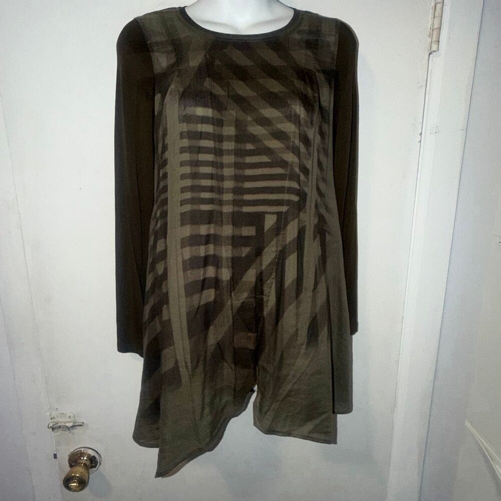 YOSHI YOSHI BY PJ OliveGreen and Black Tunic Cotton and Silk Top